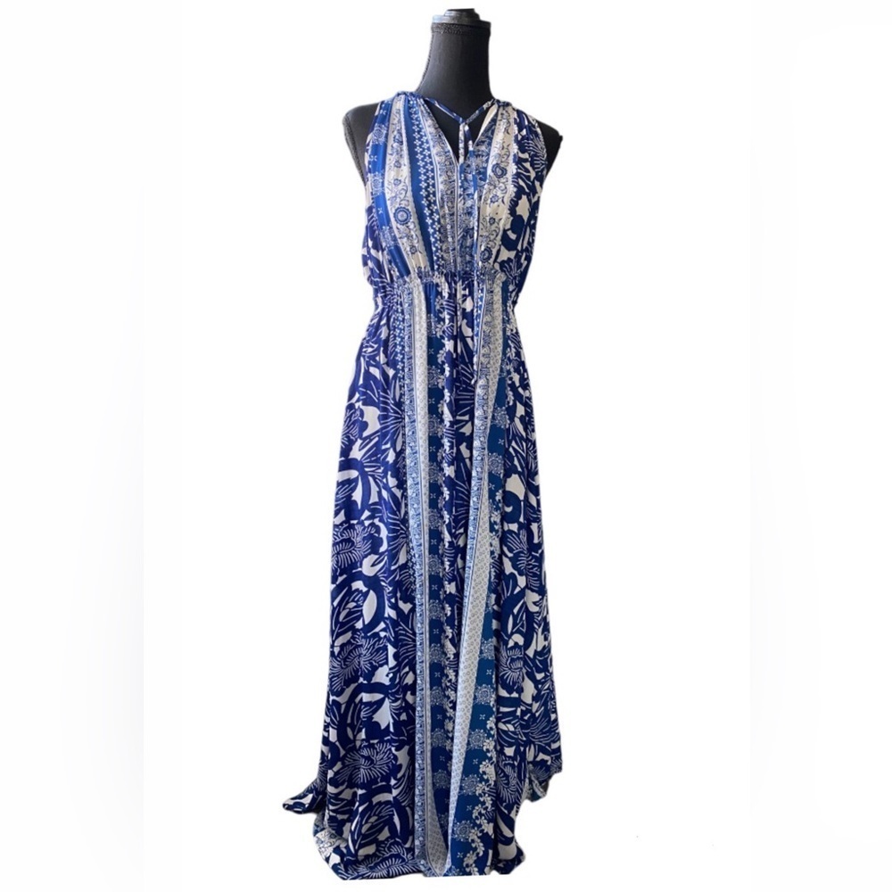 Anthropologie Blue and White Maxi Dress